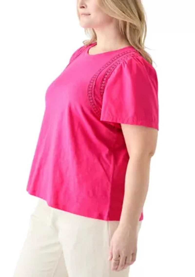 Plus Short Sleeve Shoulder Detail Knit Top