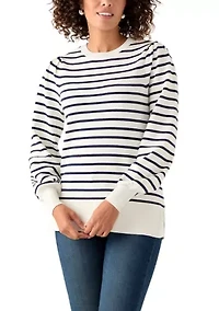 Women's Puff Sleeve Striped Crew Sweater