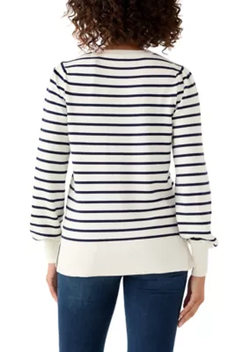 Women's Puff Sleeve Striped Crew Sweater