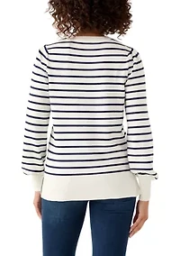 Women's Puff Sleeve Striped Crew Sweater