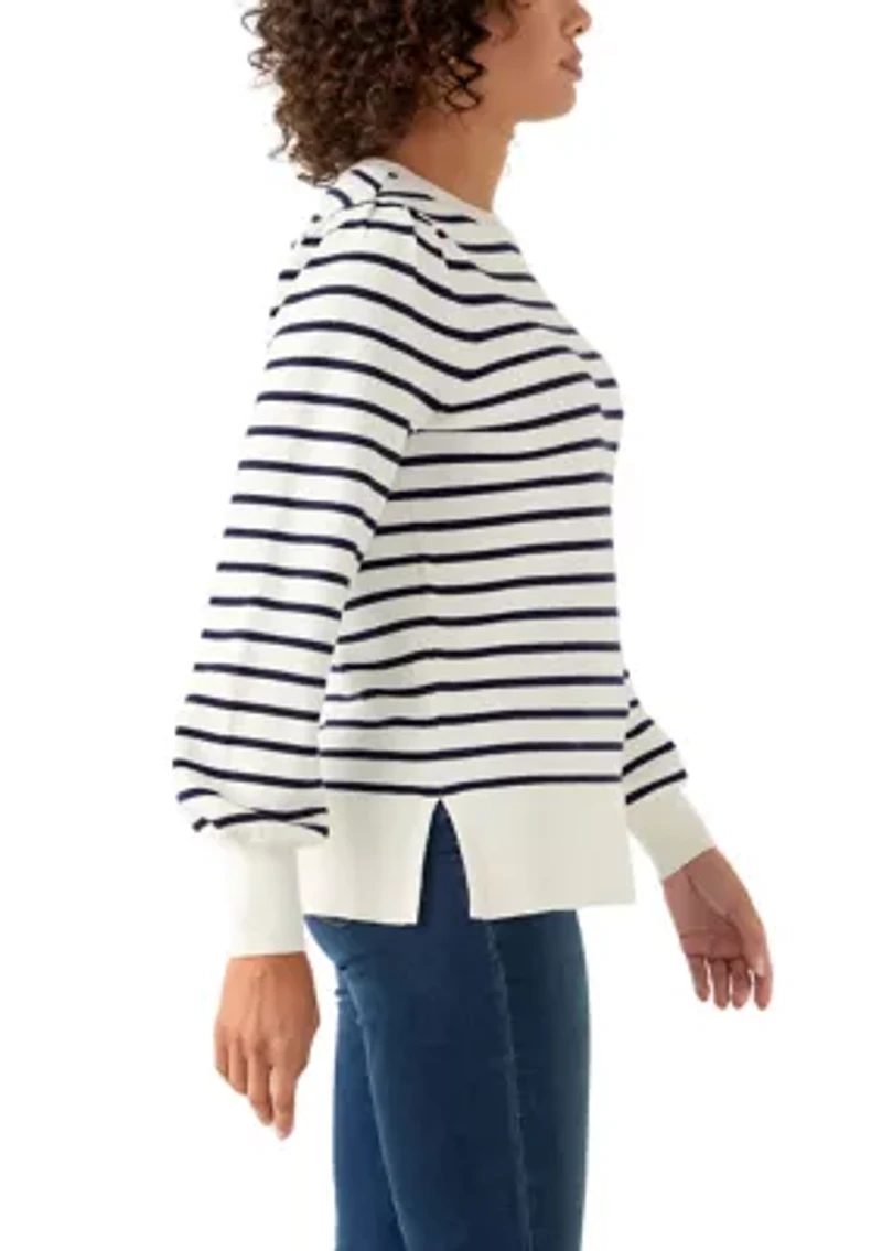 Women's Puff Sleeve Striped Crew Sweater