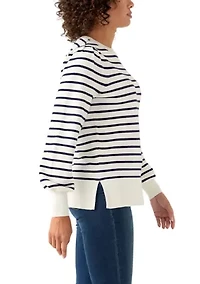 Women's Puff Sleeve Striped Crew Sweater