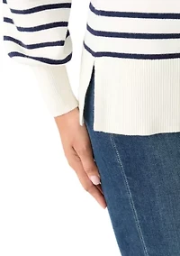 Women's Puff Sleeve Striped Crew Sweater