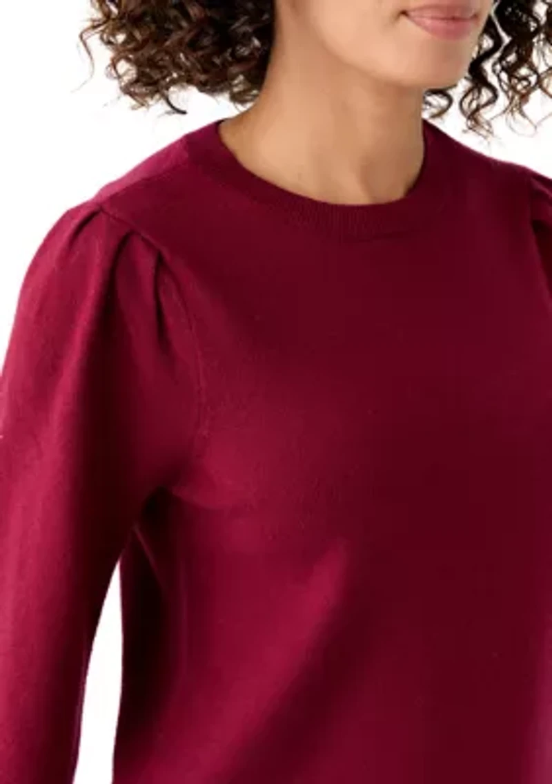 Womern's Puff Sleeve Crew Neck Tunic Sweater