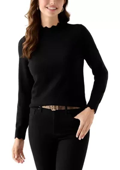 Women's Scallop Mock Neck Sweater