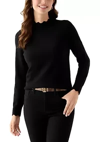 Women's Scallop Mock Neck Sweater