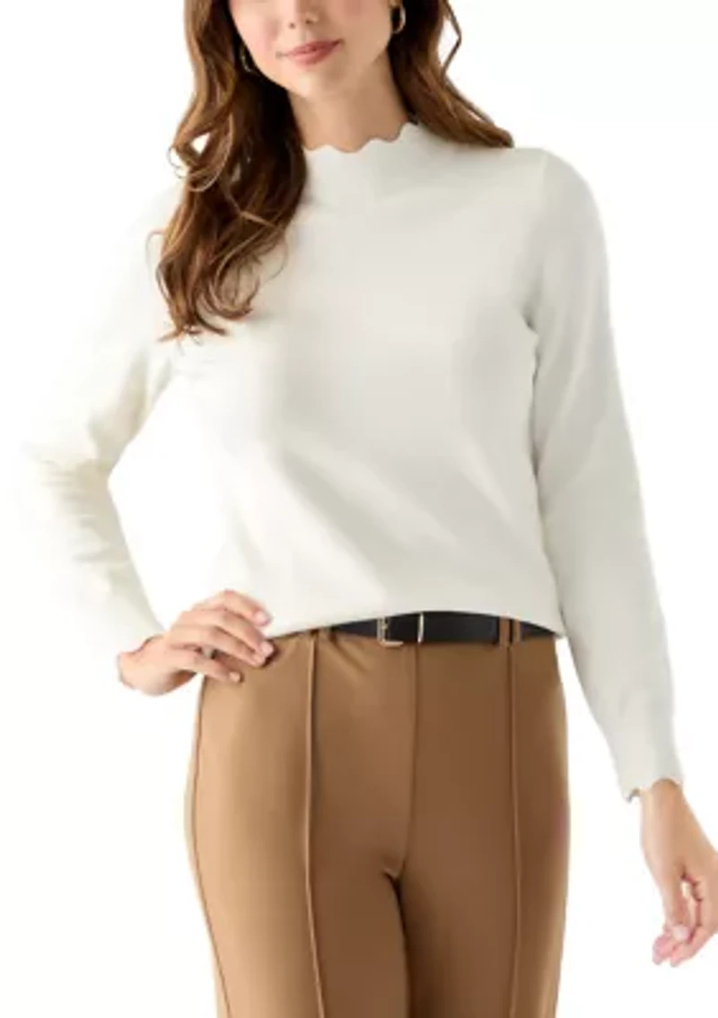 Women's Scallop Mock Neck Sweater
