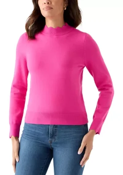Women's Scallop Mock Neck Sweater