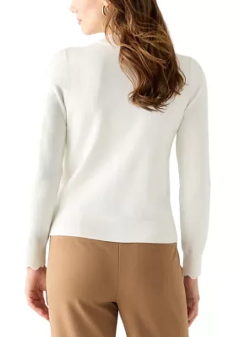 Women's Scallop Mock Neck Sweater