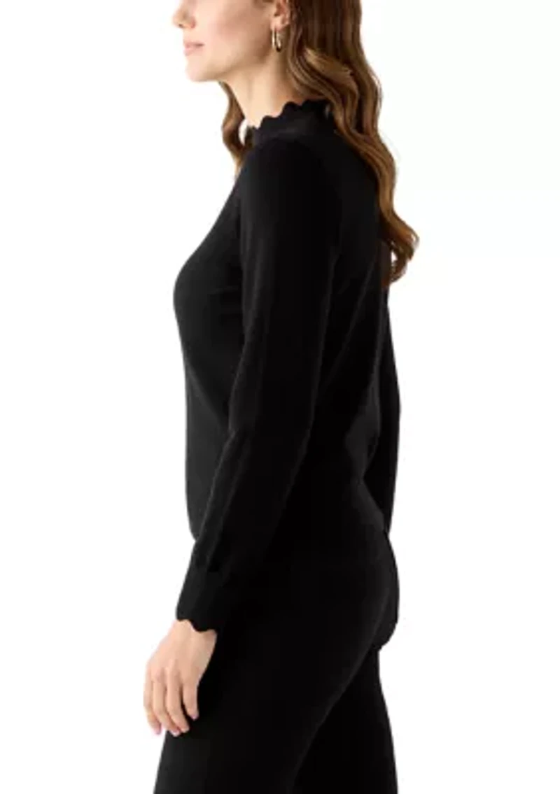 Women's Scallop Mock Neck Sweater