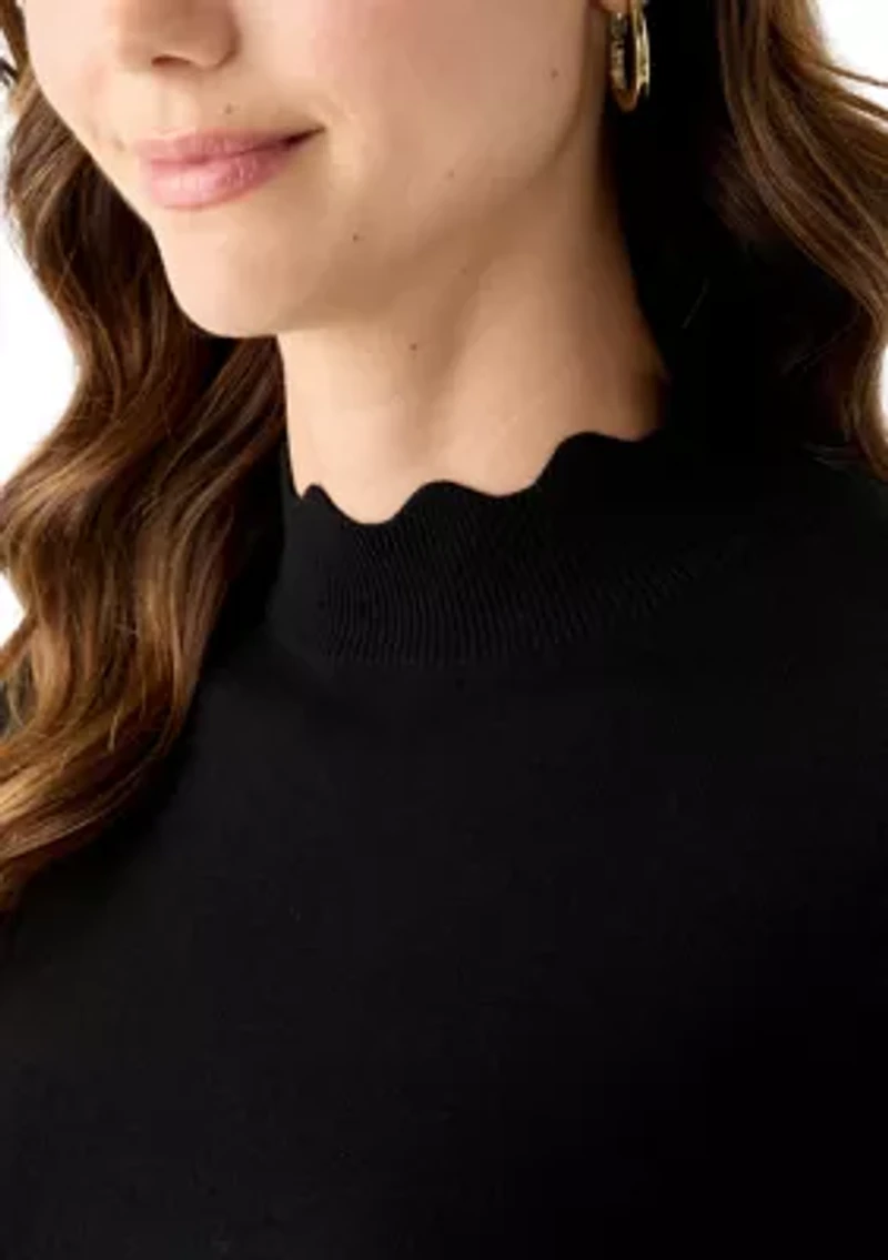 Women's Scallop Mock Neck Sweater