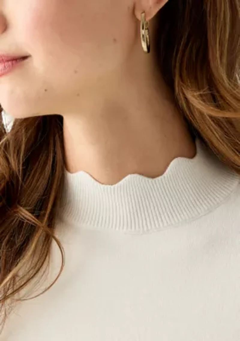 Women's Scallop Mock Neck Sweater