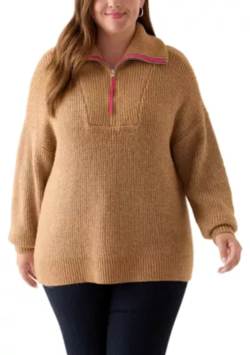 Plus Turtleneck Quarter Zip Pullover