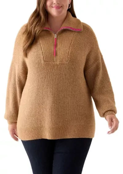 Plus Turtleneck Quarter Zip Pullover