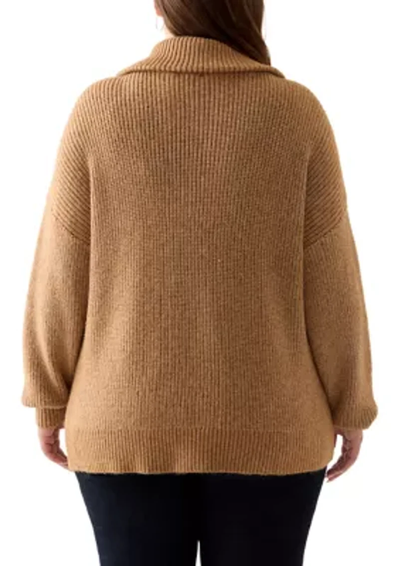Plus Turtleneck Quarter Zip Pullover