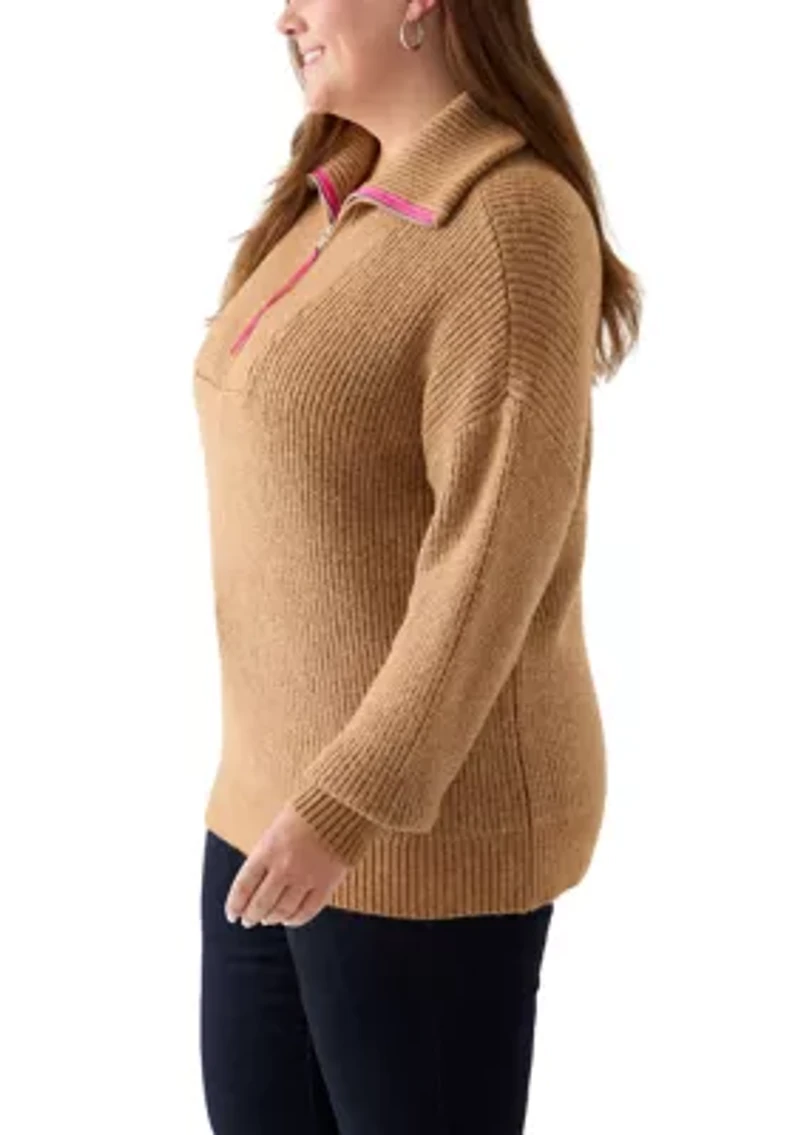 Plus Turtleneck Quarter Zip Pullover