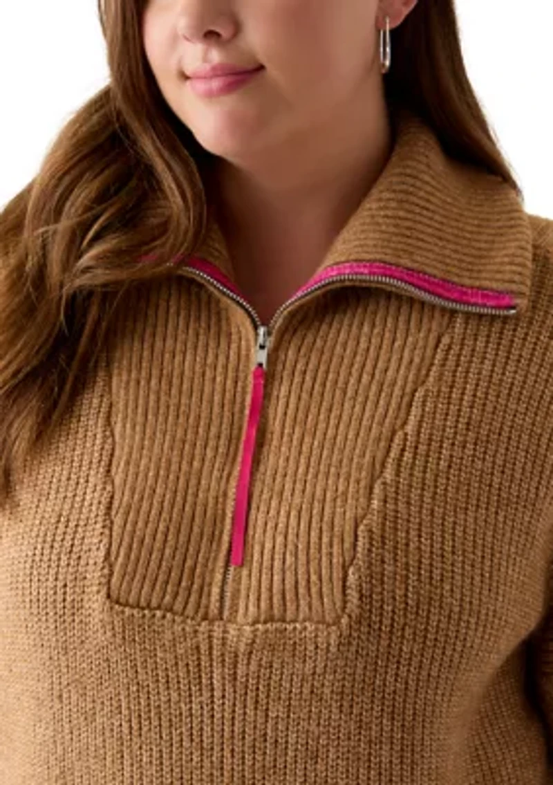 Plus Turtleneck Quarter Zip Pullover