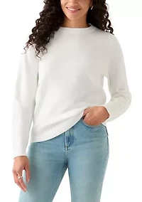 Women's Ribbed Trim Crewn Neck Sweater