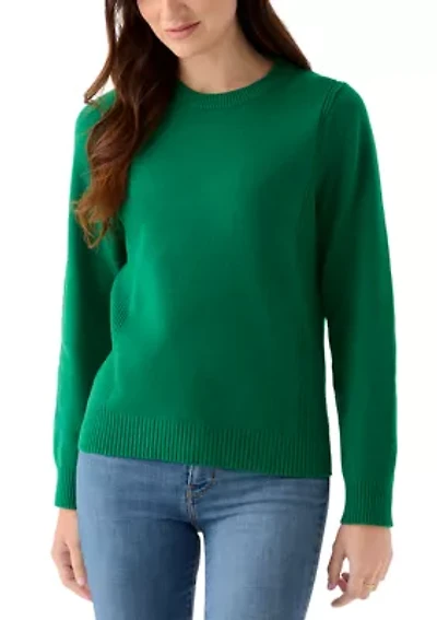 Women's Ribbed Trim Crewn Neck Sweater