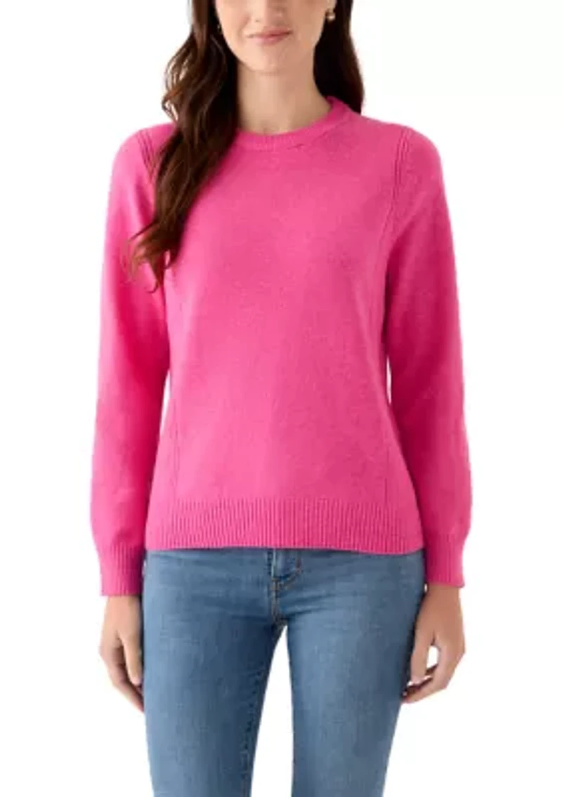 Women's Ribbed Trim Crewn Neck Sweater