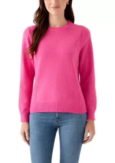 Women's Ribbed Trim Crewn Neck Sweater