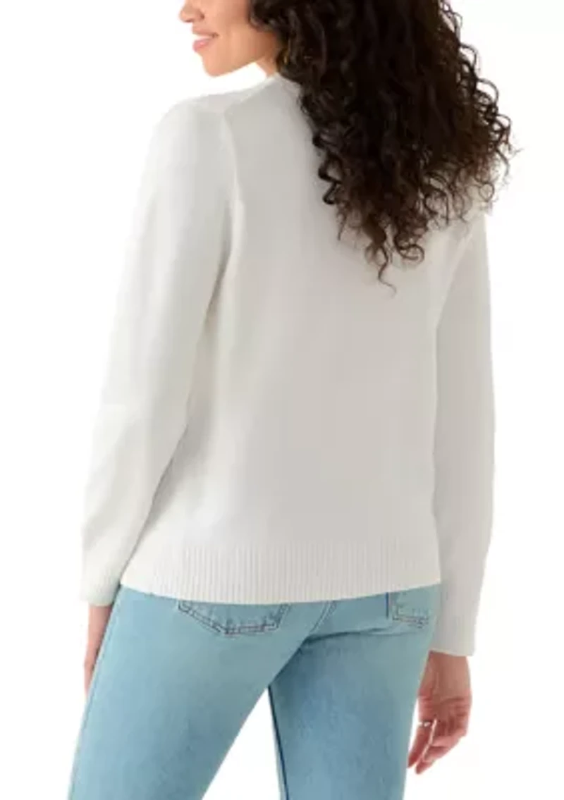 Women's Ribbed Trim Crewn Neck Sweater