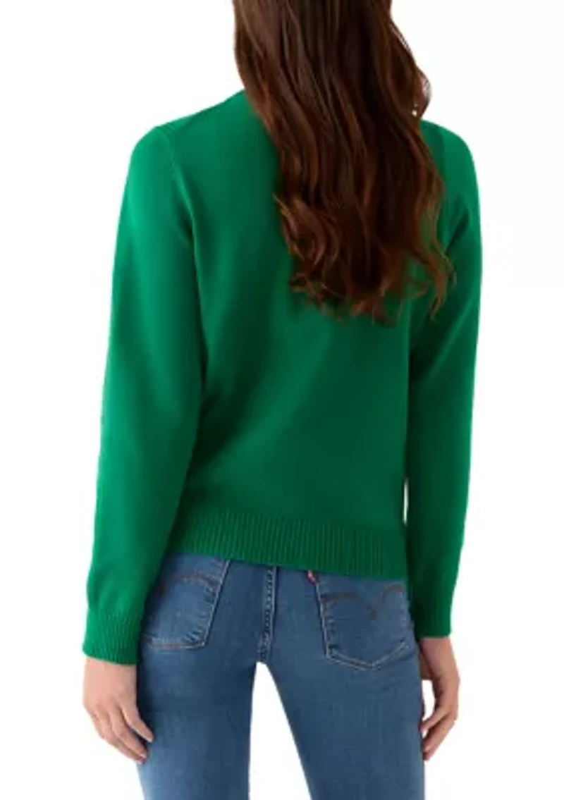 Women's Ribbed Trim Crewn Neck Sweater