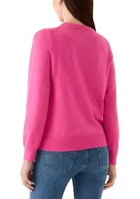 Women's Ribbed Trim Crewn Neck Sweater