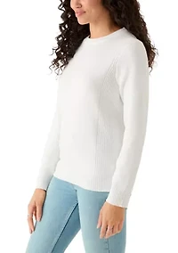 Women's Ribbed Trim Crewn Neck Sweater