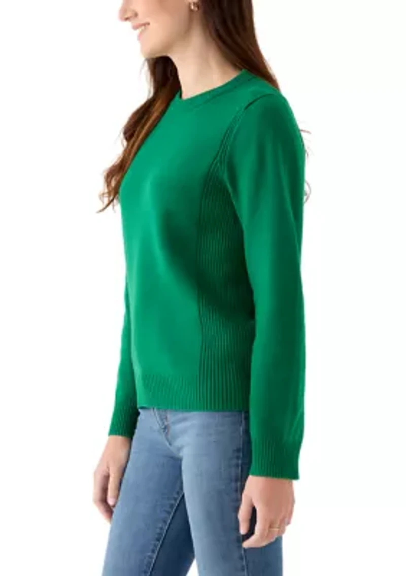 Women's Ribbed Trim Crewn Neck Sweater