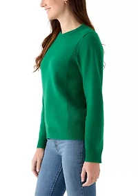 Women's Ribbed Trim Crewn Neck Sweater