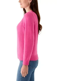 Women's Ribbed Trim Crewn Neck Sweater
