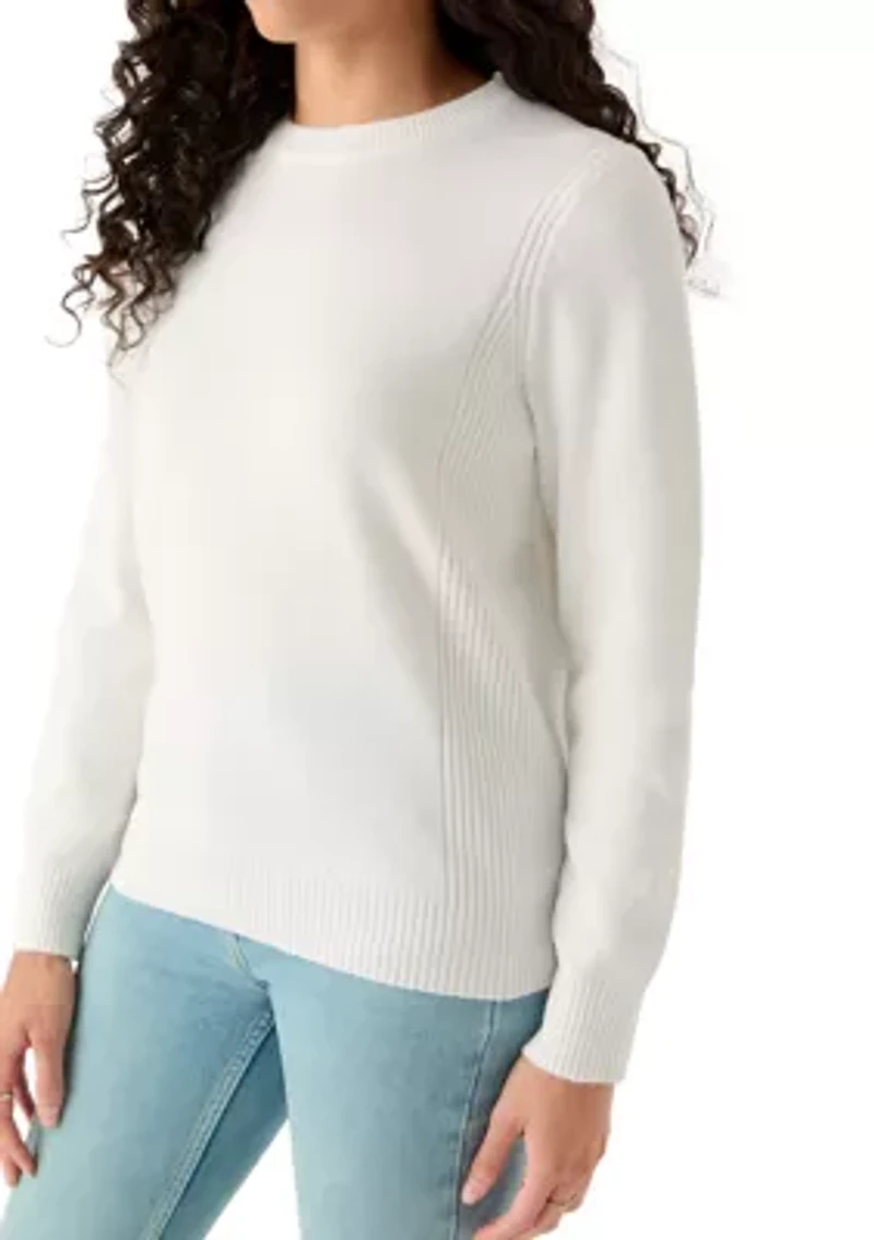 Women's Ribbed Trim Crewn Neck Sweater