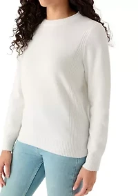 Women's Ribbed Trim Crewn Neck Sweater