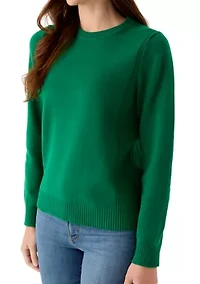 Women's Ribbed Trim Crewn Neck Sweater