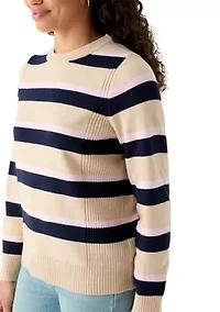 Women's Ribbed Trim Crewn Neck Sweater