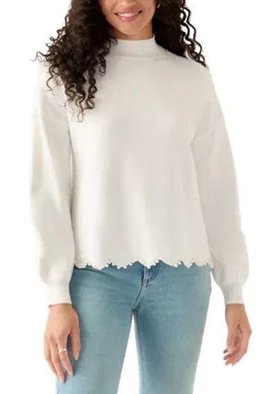Women's Scallop Pearl Hem Sweater