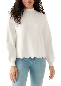 Women's Scallop Pearl Hem Sweater