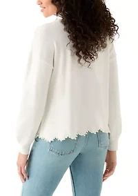 Women's Scallop Pearl Hem Sweater