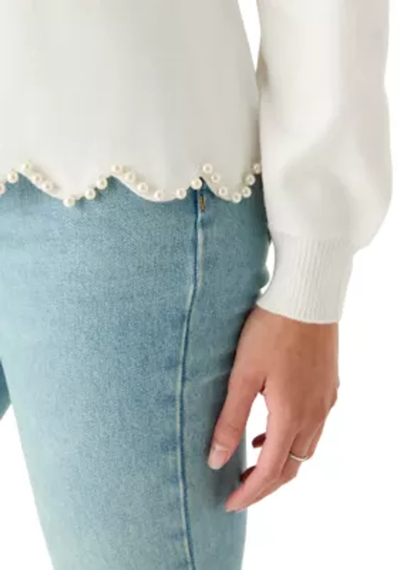 Women's Scallop Pearl Hem Sweater