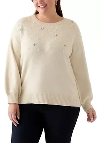 Plus Long Sleeve Jewel Crew Neck Sweater