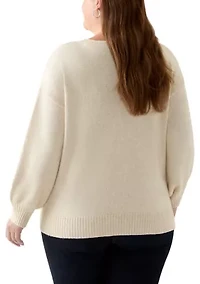 Plus Long Sleeve Jewel Crew Neck Sweater