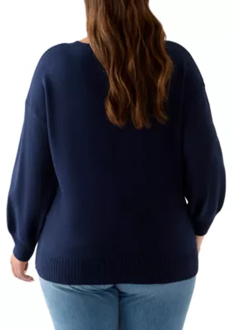 Plus Long Sleeve Jewel Crew Neck Sweater