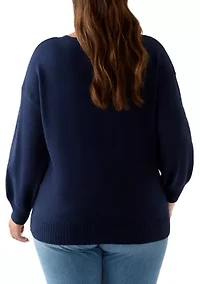 Plus Long Sleeve Jewel Crew Neck Sweater