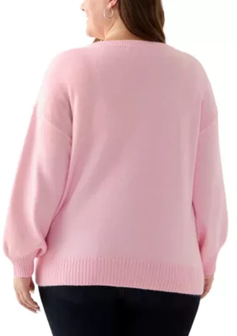 Plus Long Sleeve Jewel Crew Neck Sweater