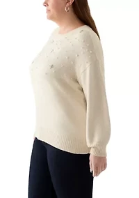 Plus Long Sleeve Jewel Crew Neck Sweater
