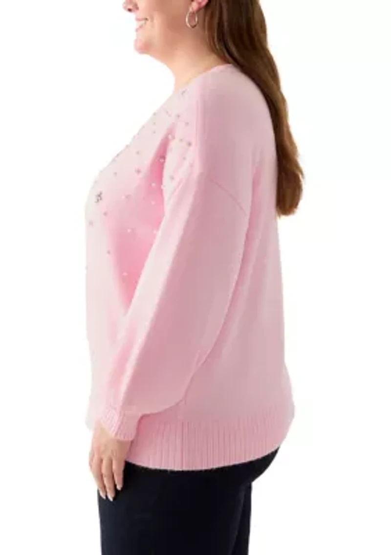 Plus Long Sleeve Jewel Crew Neck Sweater