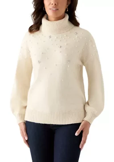 Women's Long Sleeve Jewel Turtleneck Sweater