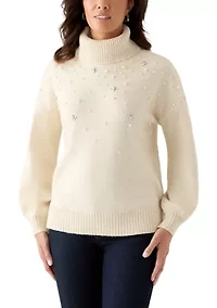Women's Long Sleeve Jewel Turtleneck Sweater