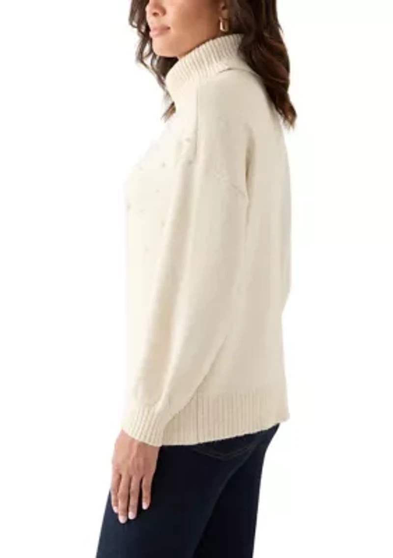 Women's Long Sleeve Jewel Turtleneck Sweater